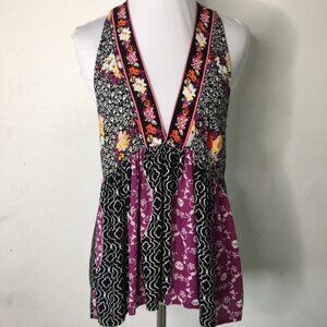 New Free People Women's Boho Chic Floral V neck Tank Top Shirt Size XS